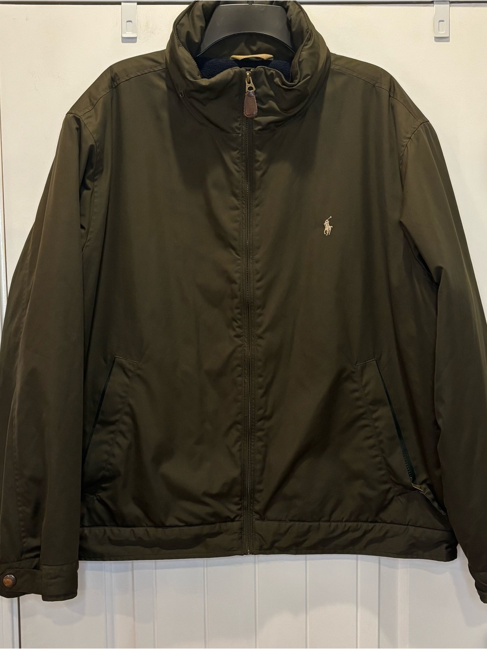 Polo Ralph Lauren Jacket Mens XL Green Fleece Lined Full Zip Nylon Windbreaker